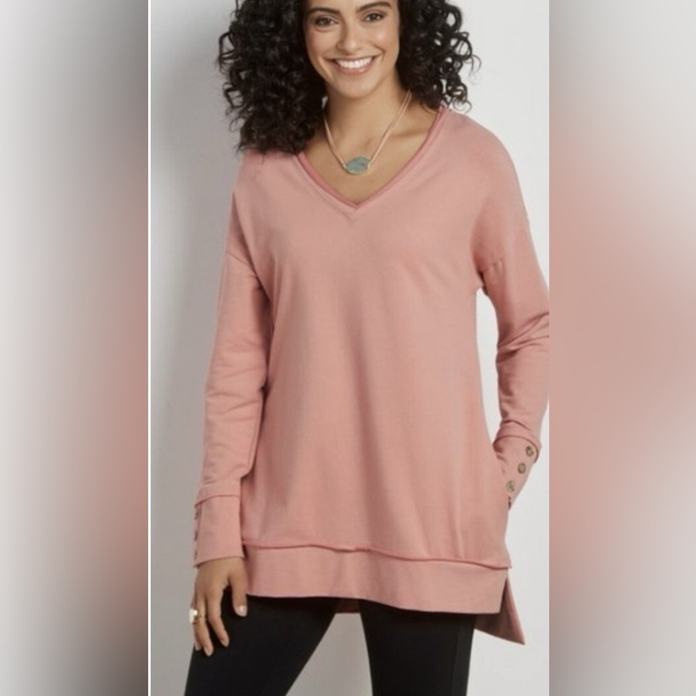 Soft Surroundings Palta French Terry Pullover Tunic Sweatshirt Pink Womens Large